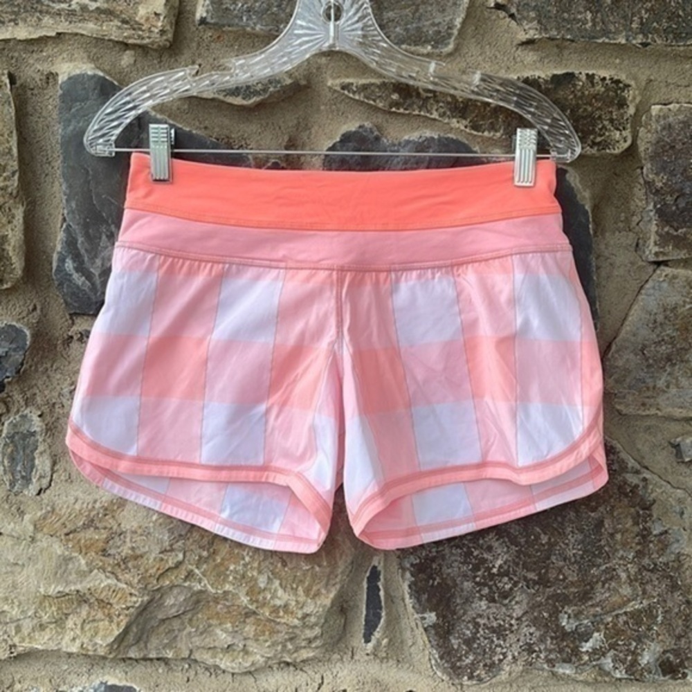 Lululemon Groovy Run Short Gros Gingham Bleached Coral / Pop Orange size 4